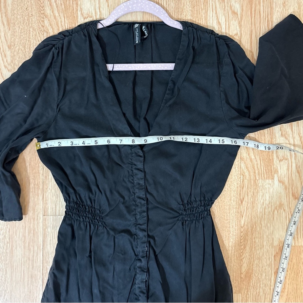 Zara Charcoal Button Down Mini Dress Gothic Dark Academia Whimsy Wednesday Sz S - Picture 4 of 9